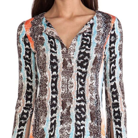 Diane von Furstenberg NEW REINA TWO Silk 3/4 Sleeve Mini Dress in Oasis Snake - Picture 3 of 8